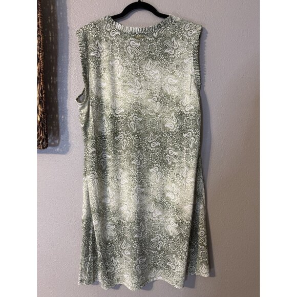 Michael Kors Shift Dress 2X Green Ivory Paisley Sleeveless Stretch Summer - Picture 8 of 11